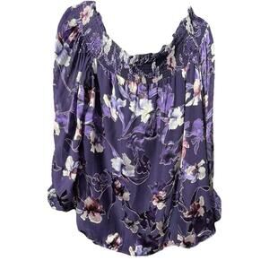 NWT White House Black Market Purple Floral Top Size L